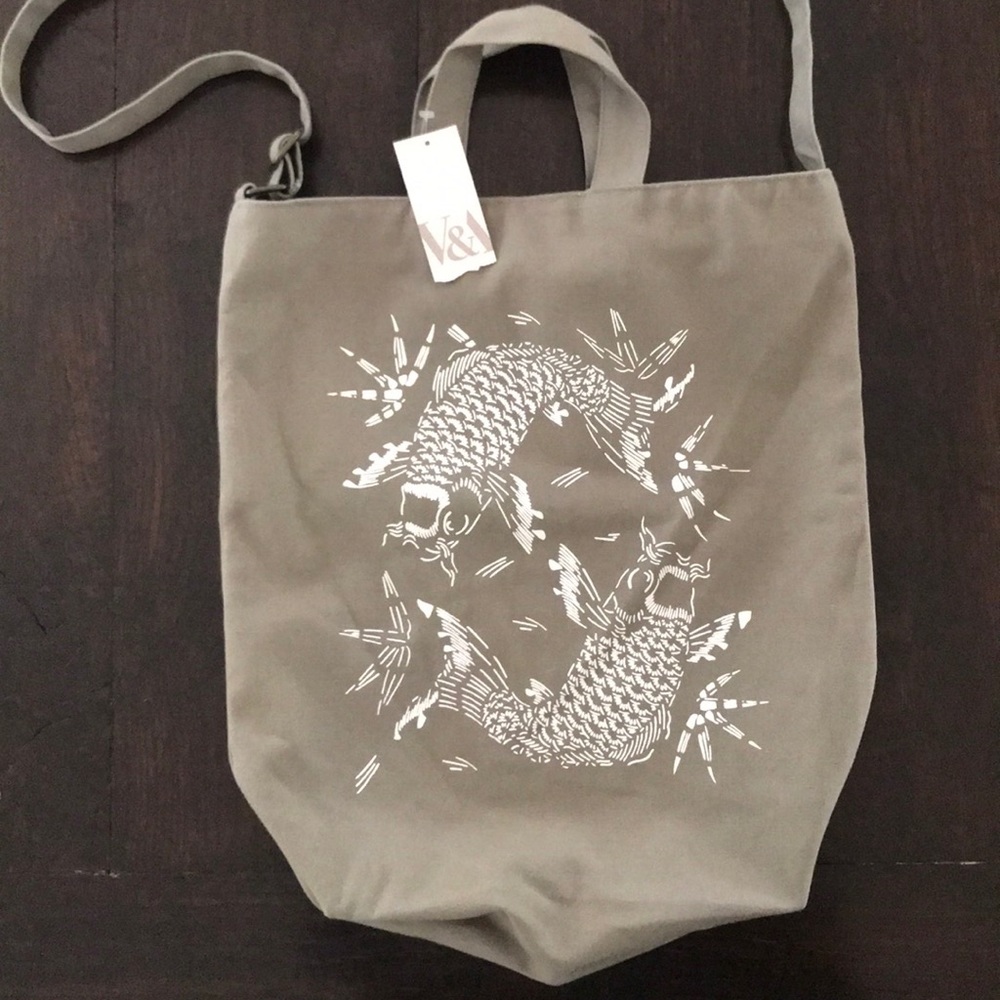 Japanese Koi Carp Tote Bag - Gray Canvas